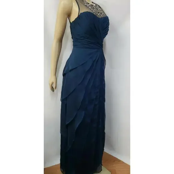 ADRIANNA PAPELL Beaded Twist Front Sz 6 Mesh Navy Women's Dress NEW#CB2